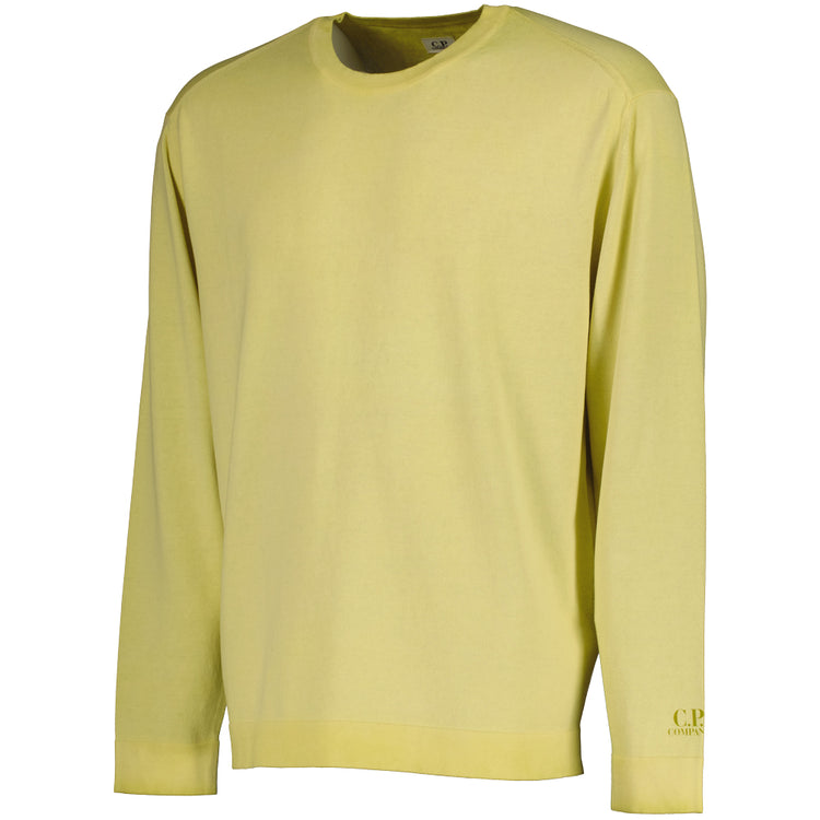 Cotton Crepe Crewneck Cuff Logo Knit - Casual Basement