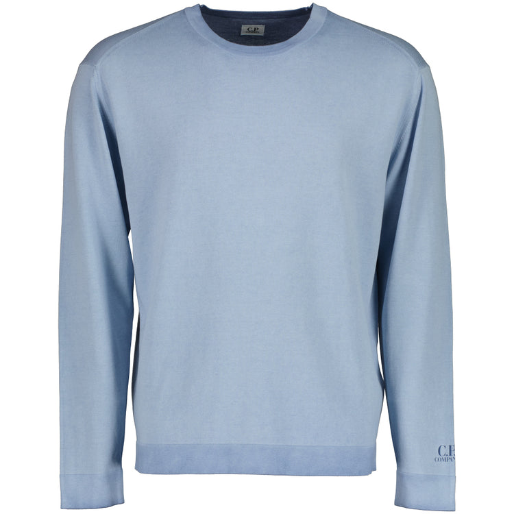 Cotton Crepe Crewneck Cuff Logo Knit - Casual Basement