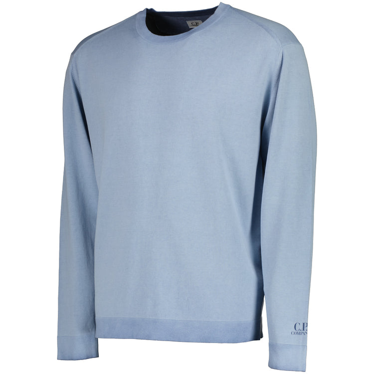 Cotton Crepe Crewneck Cuff Logo Knit - Casual Basement