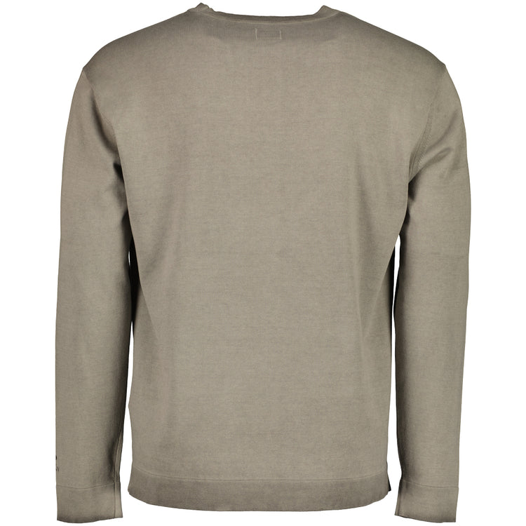 Cotton Crepe Crewneck Cuff Logo Knit - Casual Basement