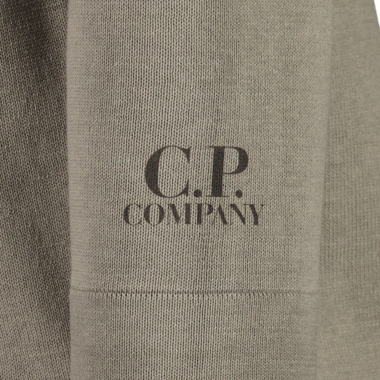 Cotton Crepe Crewneck Cuff Logo Knit - Casual Basement
