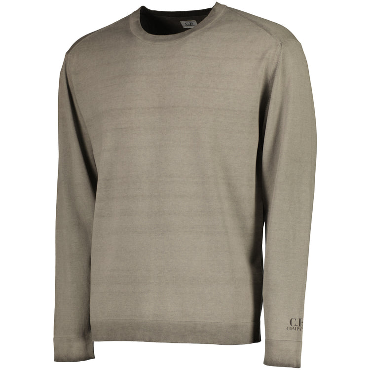 Cotton Crepe Crewneck Cuff Logo Knit - Casual Basement