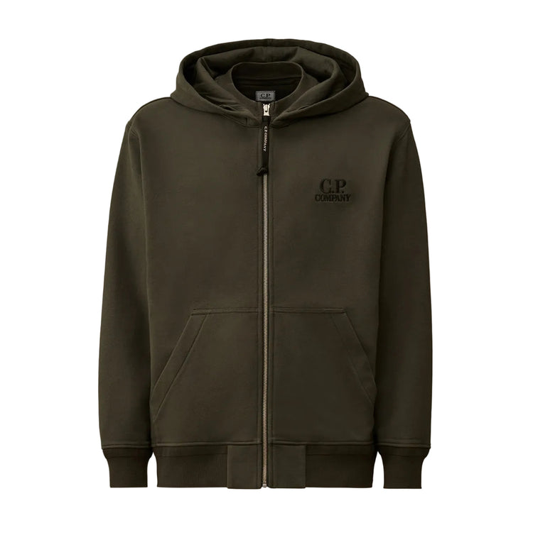 Diagonal Fleece Zip Logo Hoodie