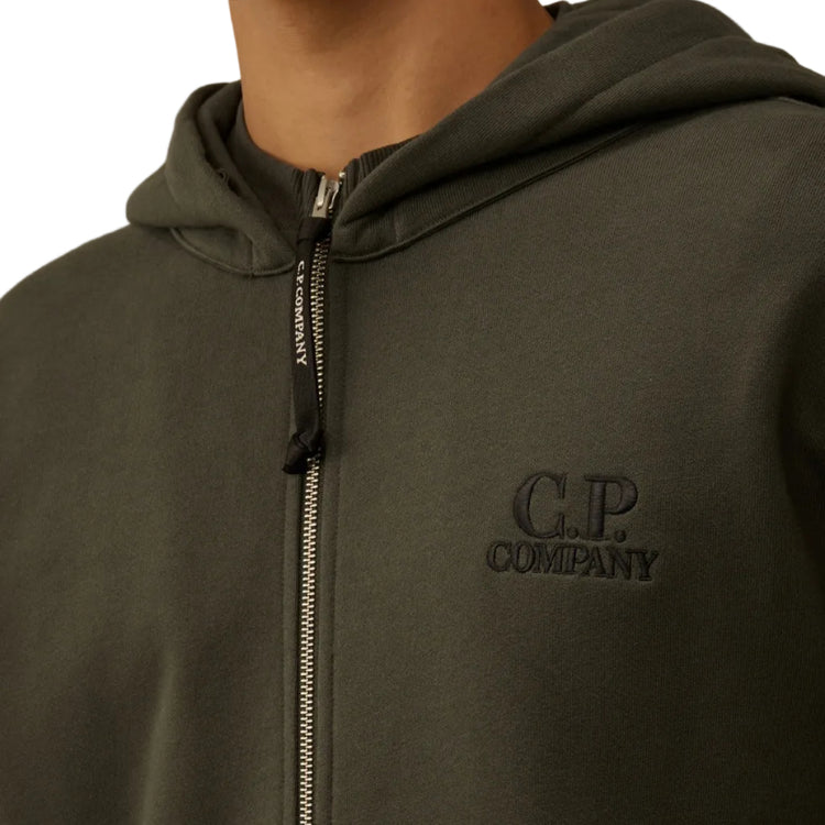 Diagonal Fleece Zip Logo Hoodie