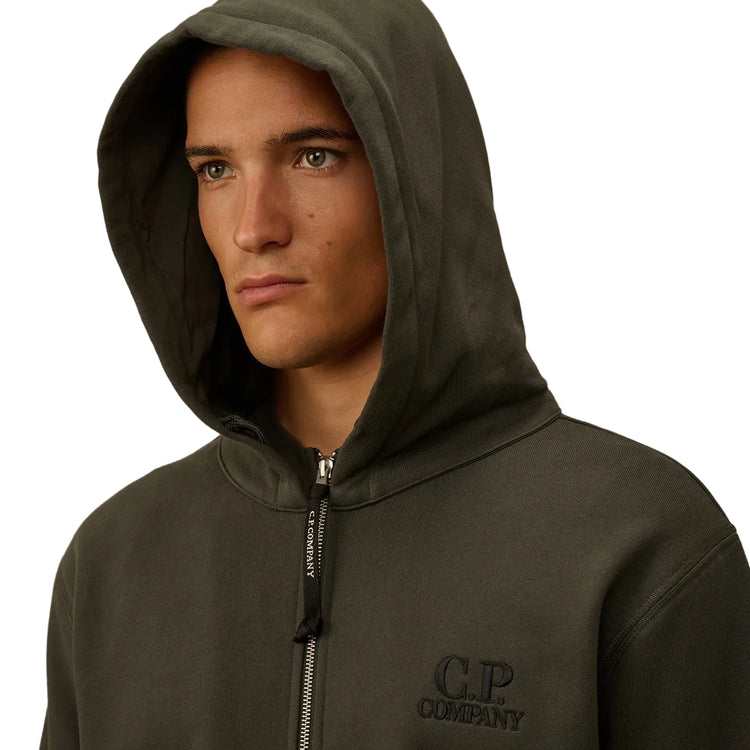 Diagonal Fleece Zip Logo Hoodie