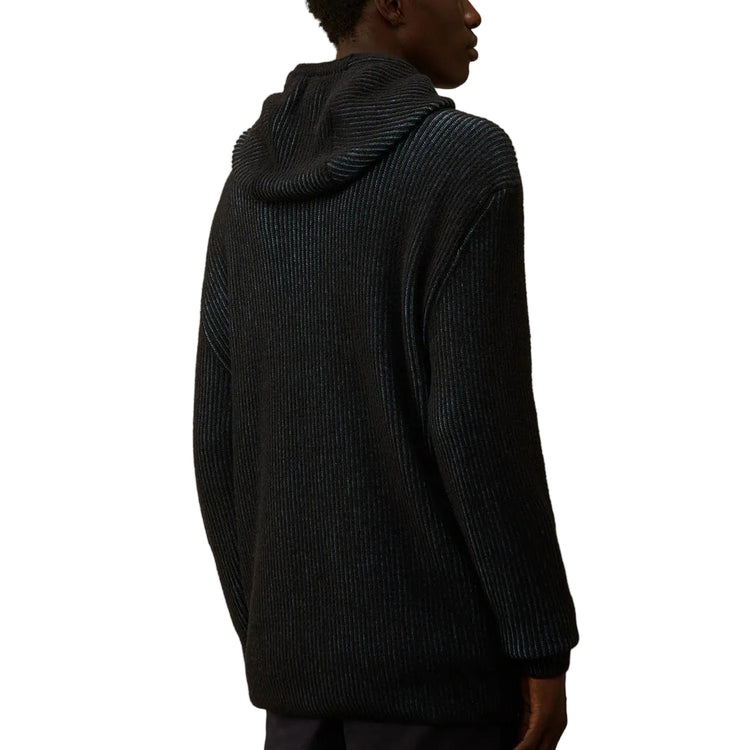 Fleece Knit Zip Lens Hooded Cardigan
