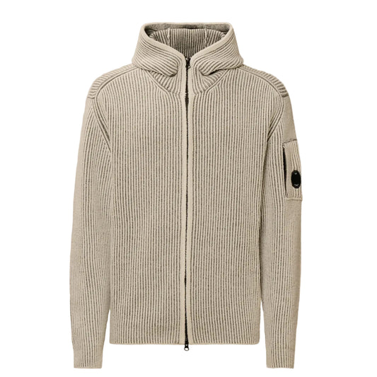 Fleece Knit Zip Lens Hooded Cardigan