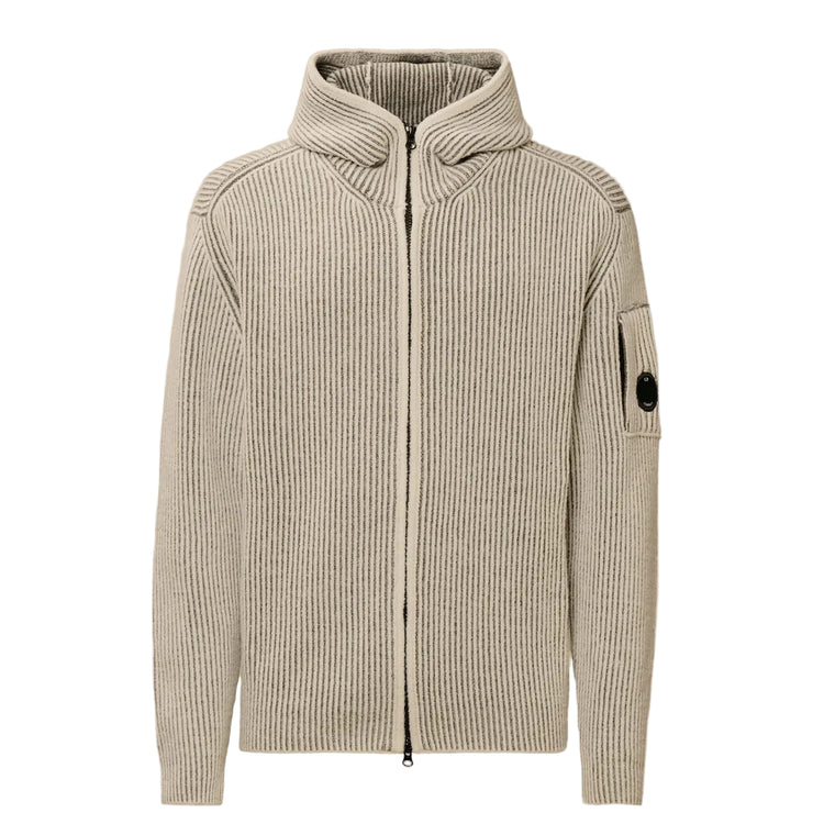 Fleece Knit Zip Lens Hooded Cardigan