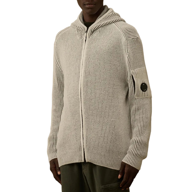 Fleece Knit Zip Lens Hooded Cardigan