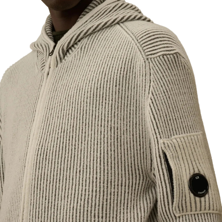 Fleece Knit Zip Lens Hooded Cardigan