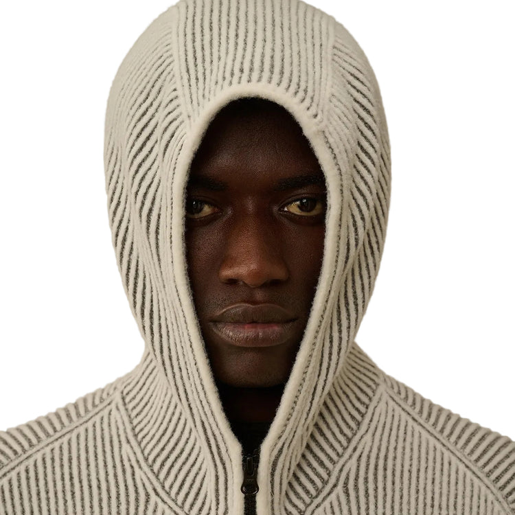 Fleece Knit Zip Lens Hooded Cardigan