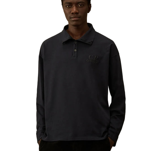 Long Sleeve Embroidered Logo Jersey Polo - Casual Basement