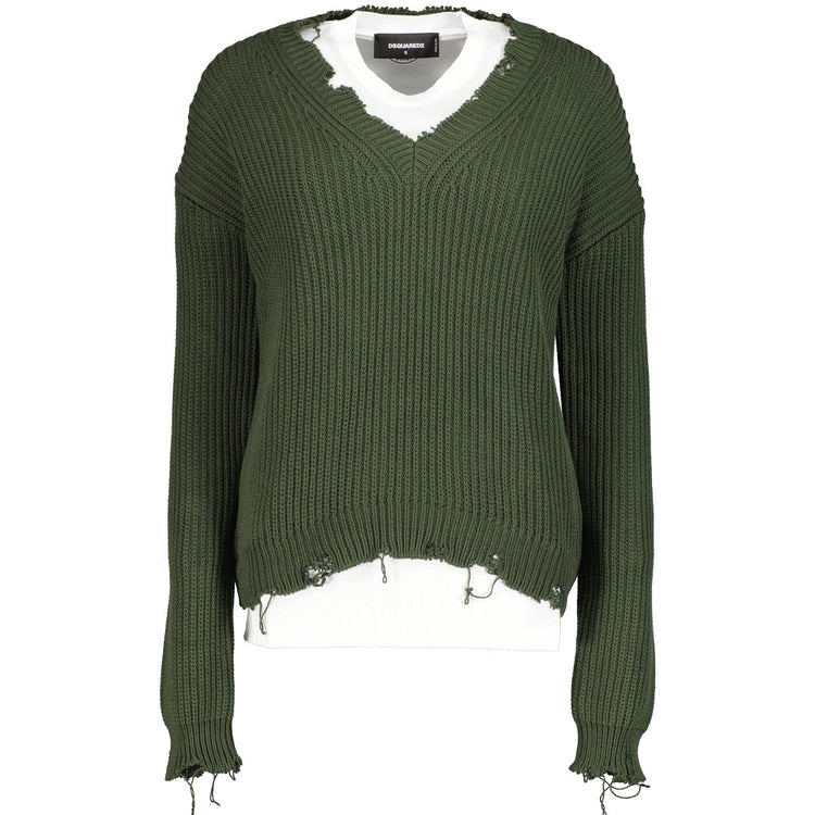 DSquared2 Ladies Distressed V-Neck Knit - Casual Basement