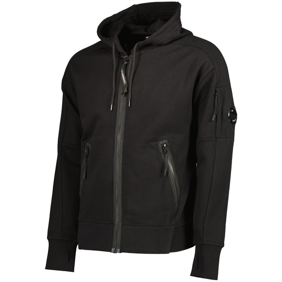 C.P. Company | Diagonal Raised Fleece Lens Zip Hoodie - Black