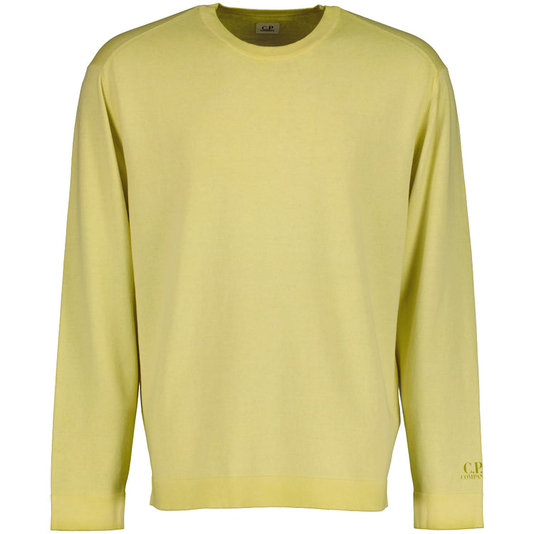 Cotton Crepe Crewneck Cuff Logo Knit - Casual Basement