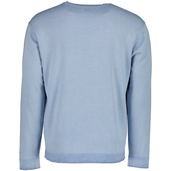 Cotton Crepe Crewneck Cuff Logo Knit - Casual Basement