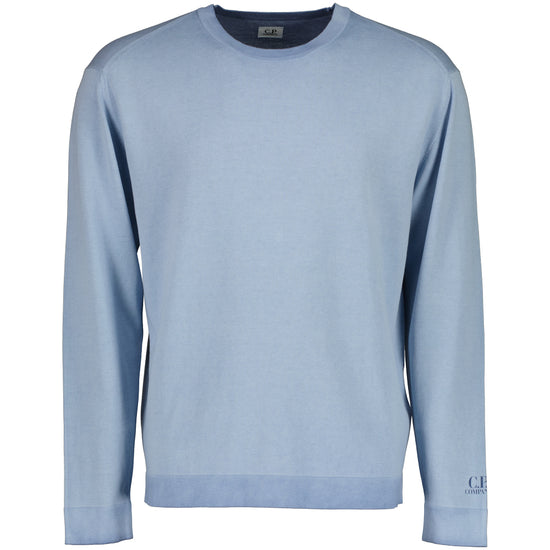 Cotton Crepe Crewneck Cuff Logo Knit - Casual Basement