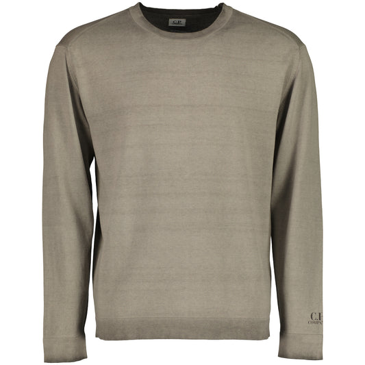 Cotton Crepe Crewneck Cuff Logo Knit - Casual Basement
