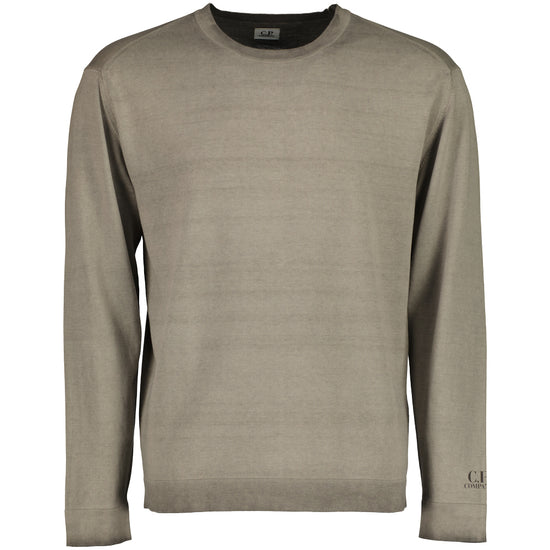 Cotton Crepe Crewneck Cuff Logo Knit - Casual Basement