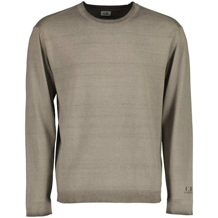 Cotton Crepe Crewneck Cuff Logo Knit - Casual Basement