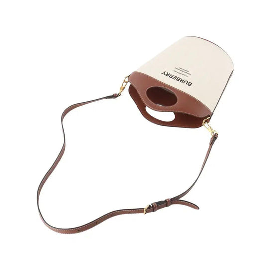 Small Two-Tone Canvas And Leather Pocket Bucket Bag - Casual Basement