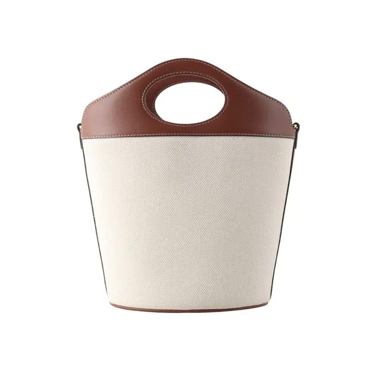 Small Two-Tone Canvas And Leather Pocket Bucket Bag - Casual Basement