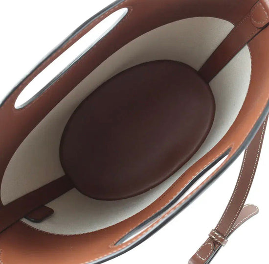 Small Two-Tone Canvas And Leather Pocket Bucket Bag - Casual Basement