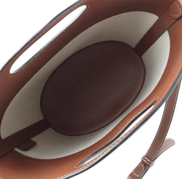 Small Two-Tone Canvas And Leather Pocket Bucket Bag - Casual Basement