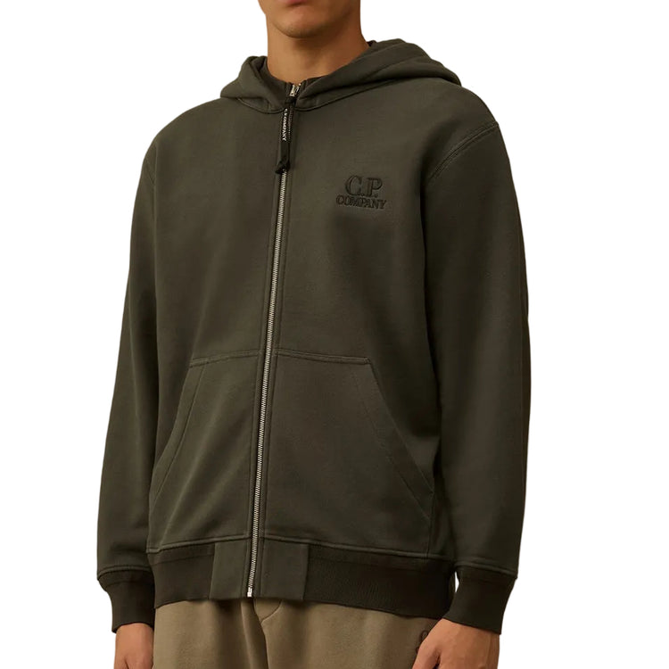 Diagonal Fleece Zip Logo Hoodie