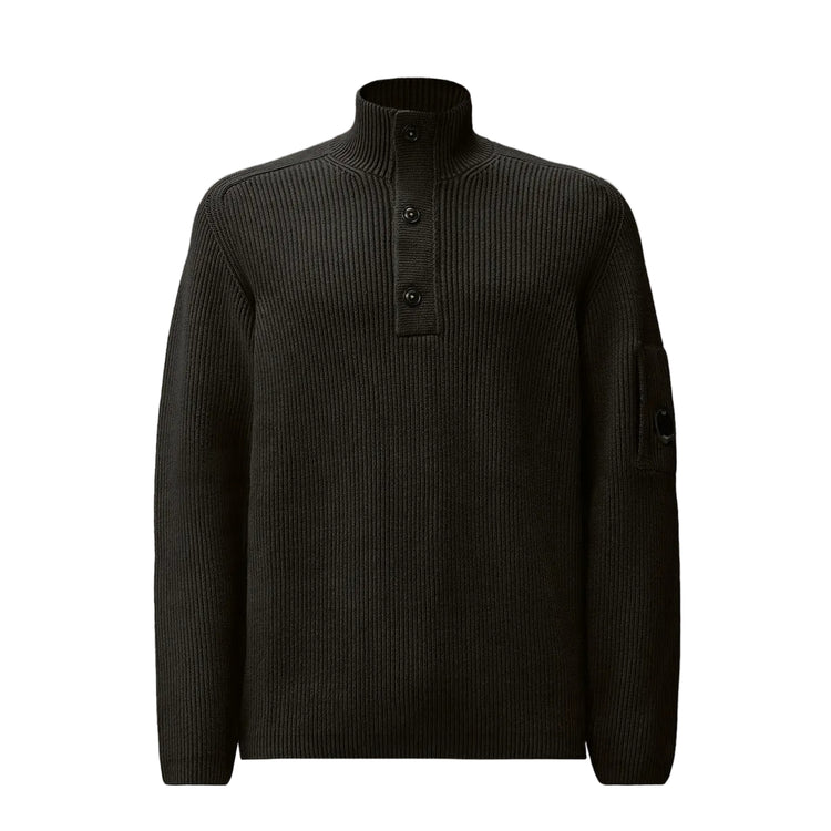 Full Rib Half Button Lens Knit