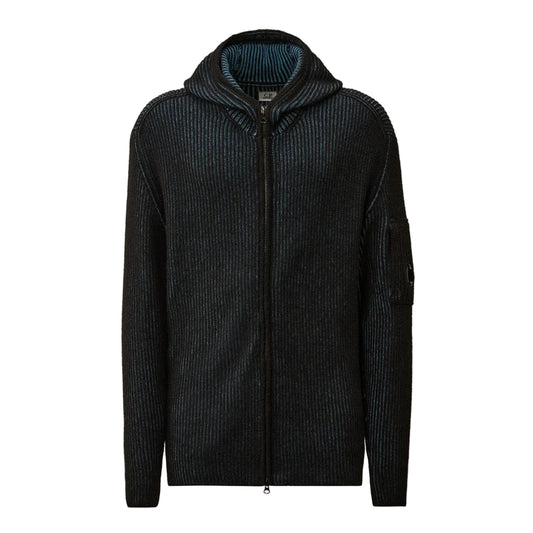 Fleece Knit Zip Lens Hooded Cardigan