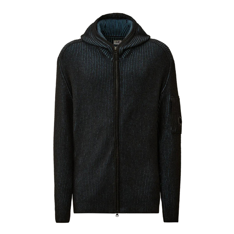 Fleece Knit Zip Lens Hooded Cardigan