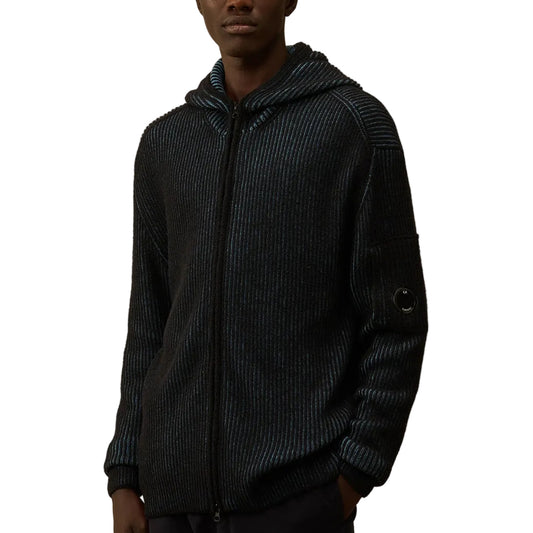 Fleece Knit Zip Lens Hooded Cardigan