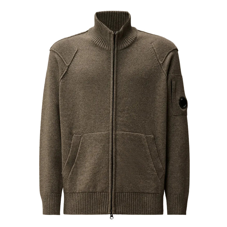 Lambswool Zip-Up Lens Cardigan