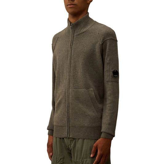 Lambswool Zip-Up Lens Cardigan