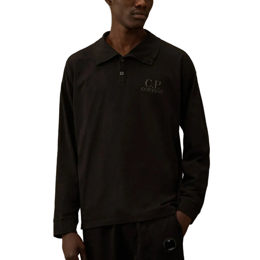Long Sleeve Embroidered Logo Jersey Polo - Casual Basement