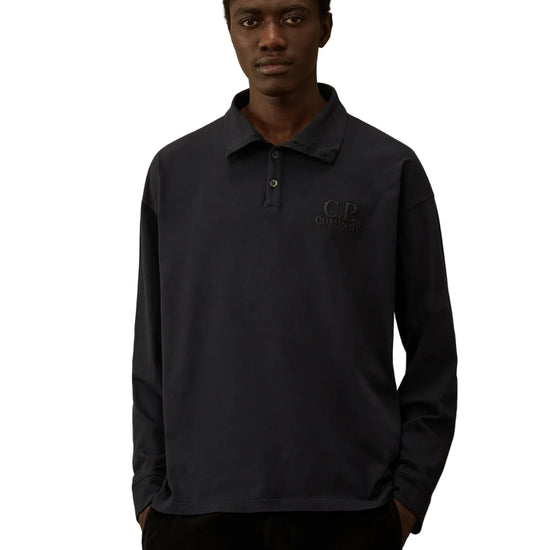 Long Sleeve Embroidered Logo Jersey Polo - Casual Basement