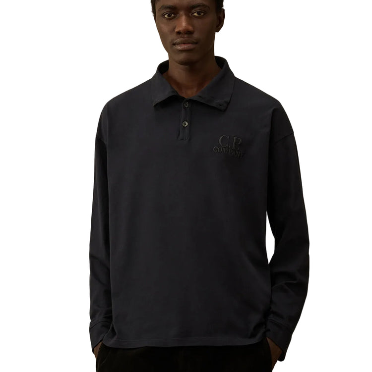 Long Sleeve Embroidered Logo Jersey Polo - Casual Basement
