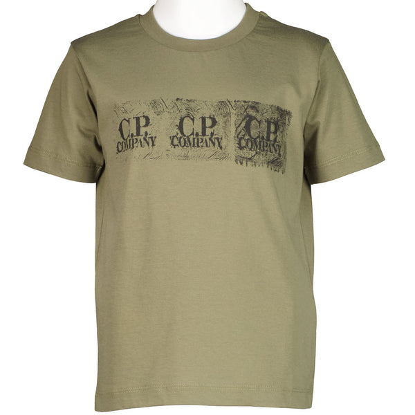 ★C.P. Company★ Logo Print Short Sleeve T-Shirt Khaki 12CMT cp-company-stitch-print-t-