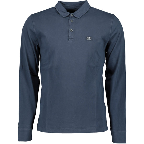 Long Sleeve Logo Patch Polo Shirt - Casual Basement